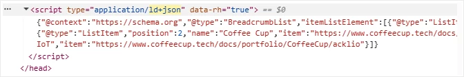 Exemple de BreadcrumbList dans le head du code HTML